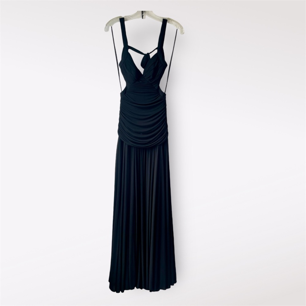 BCBGMAXAZRIA Long Cocktail Dress Cutout Sides Sleeveless Low Back Black XS - Picture 1 of 11